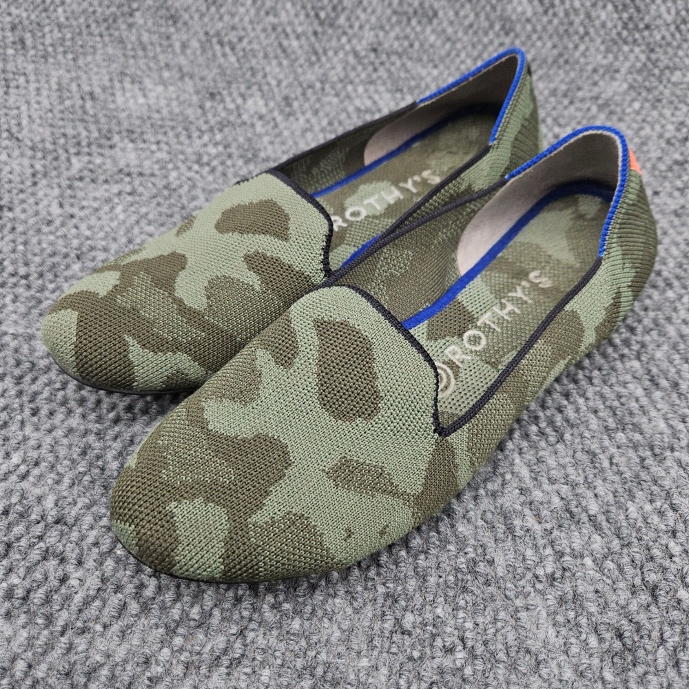 Rothy's (Womens 7.5) The Loafer Green Camo Slip On Flat Shoes Ballet Knit Casual